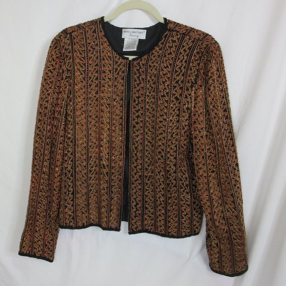 Papell Boutique Black Silk Embroidered Beaded Evening Jacket Vintage Size Medium - Picture 3 of 13